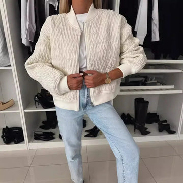 Women's Quilted Zip Up Bomber Jacket - White