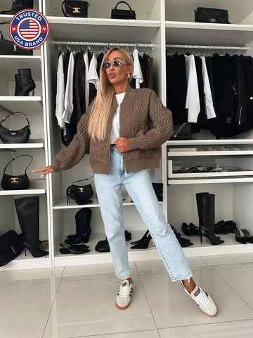Women's Quilted Zip Up Bomber Jacket - White