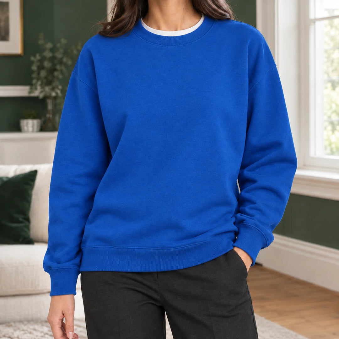 Women's relaxed cotton blend crew neck winter sweatshirt in Blue