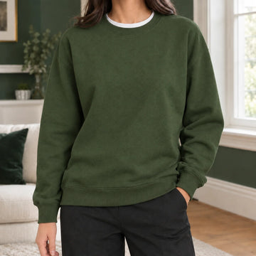 Women's relaxed cotton blend crew neck winter sweatshirt in Green