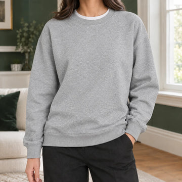 Women's relaxed cotton blend crew neck winter sweatshirt in Light Grey