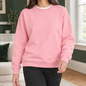 Women's relaxed cotton blend crew neck winter sweatshirt in Pink
