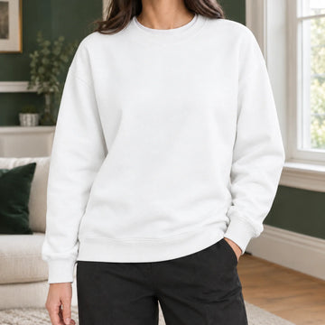 Women's relaxed cotton blend crew neck winter sweatshirt in White