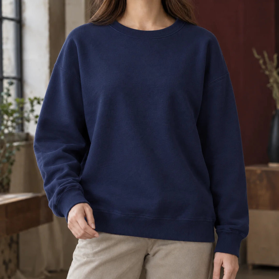 Women's relaxed drop-shoulder crew neck winter sweatshirt in Navy