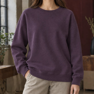 Women's relaxed drop-shoulder crew neck winter sweatshirt in Plum Purple