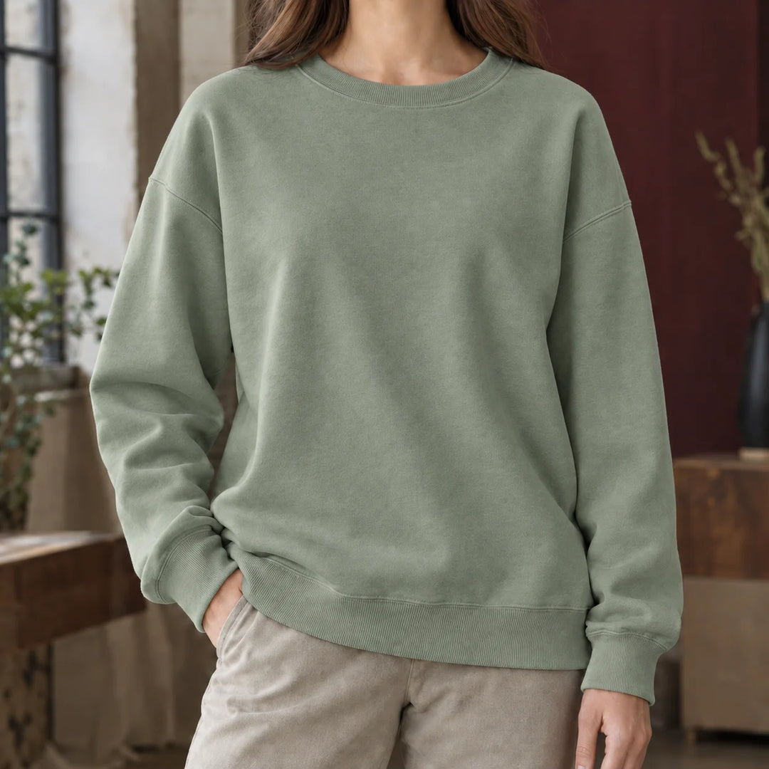Women's relaxed drop-shoulder crew neck winter sweatshirt in Sage Green