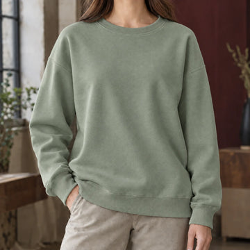 Women's relaxed drop-shoulder crew neck winter sweatshirt in Sage Green