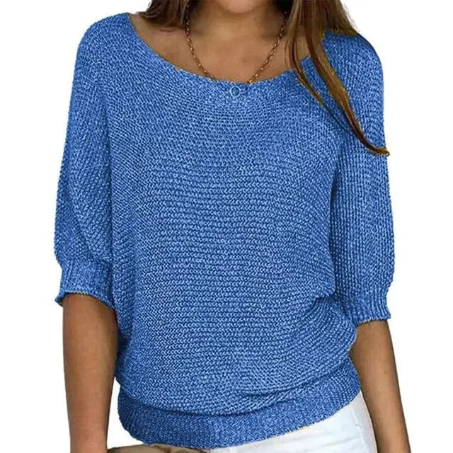 Women's relaxed fit winter jumper with three-quarter sleeves in Blue