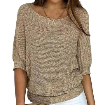 Women's relaxed fit winter jumper with three-quarter sleeves in Brown