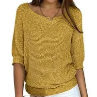 Women's relaxed fit winter jumper with three-quarter sleeves in Gold