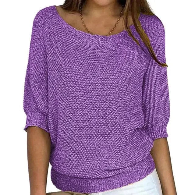 Women's relaxed fit winter jumper with three-quarter sleeves in Purple