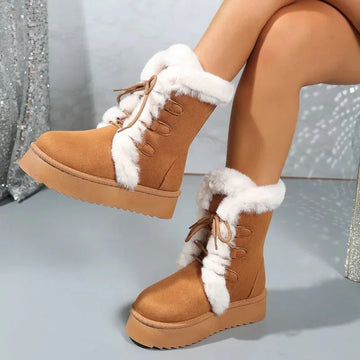 Women's retro mid-calf winter snow boots in Brown