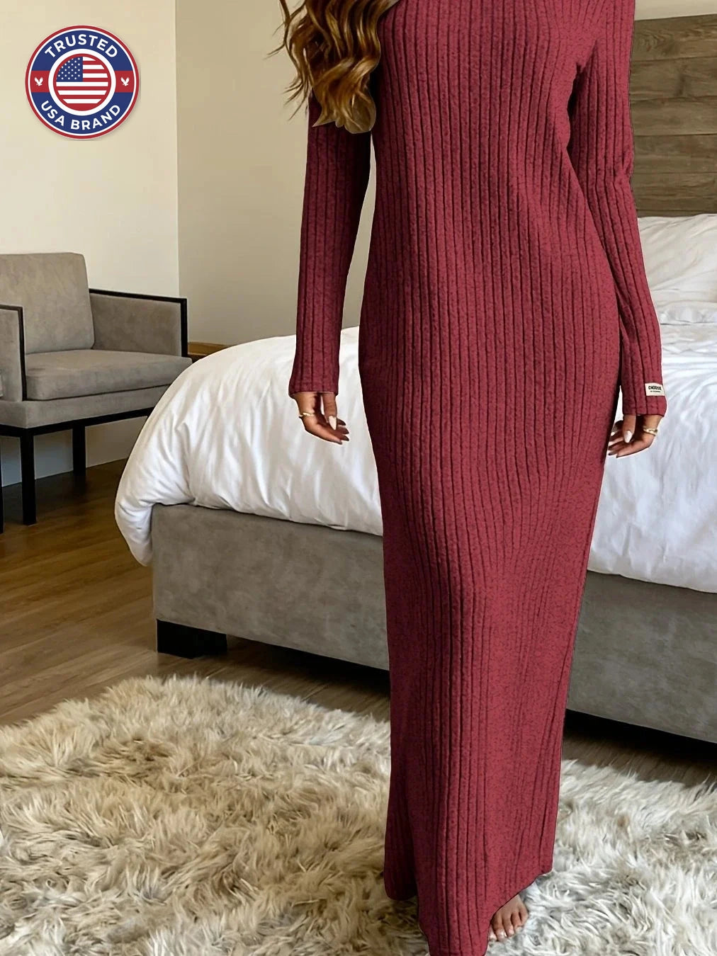 Women's ribbed knit winter maxi sweater dress in Black