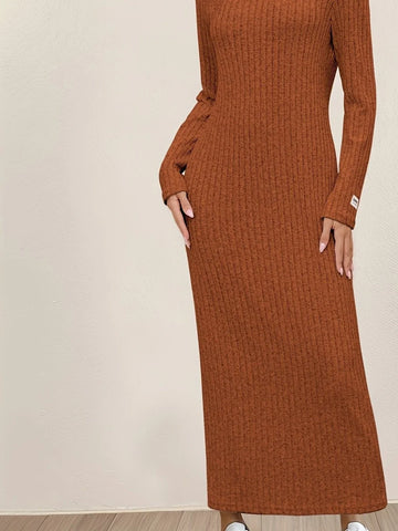Women's ribbed knit winter maxi sweater dress in Orange
