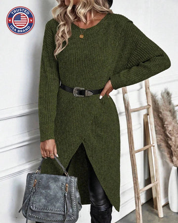 Women's ribbed winter sweater dress with dropped shoulders