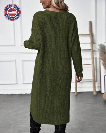 Women's ribbed winter sweater dress with dropped shoulders
