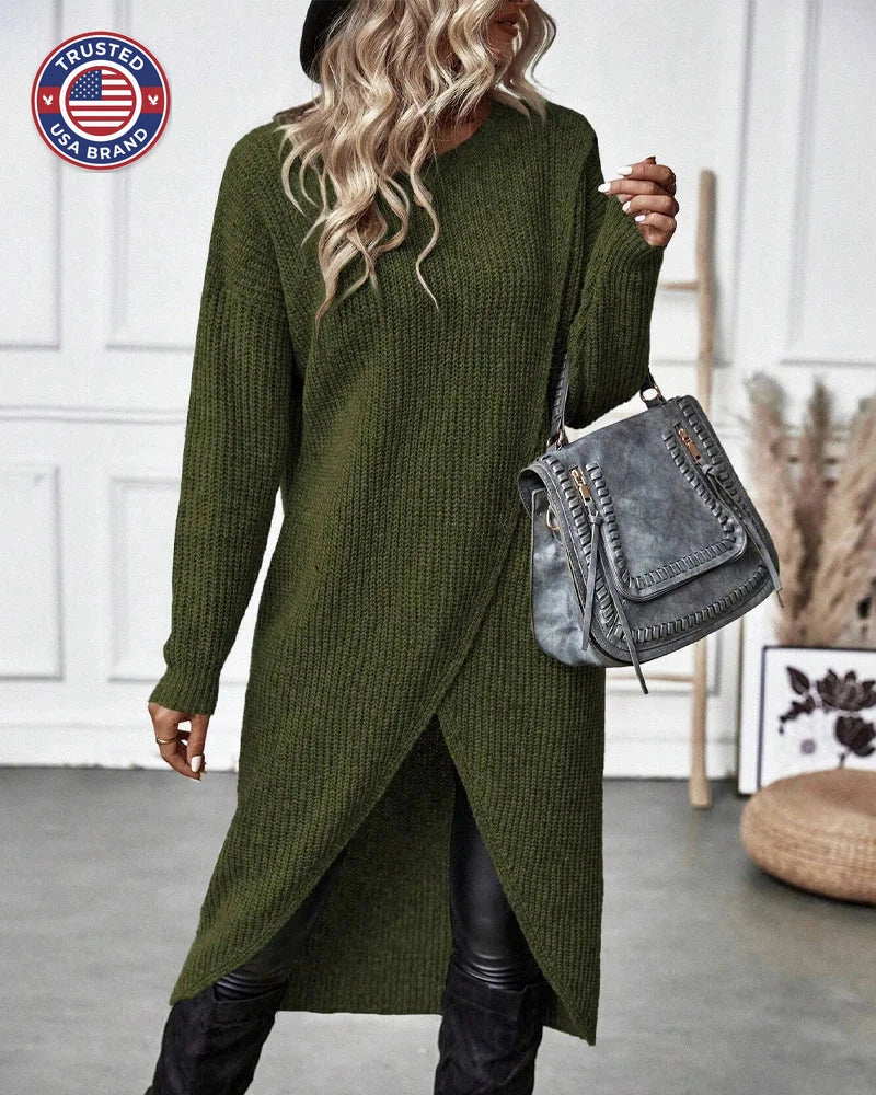 Women's ribbed winter sweater dress with dropped shoulders