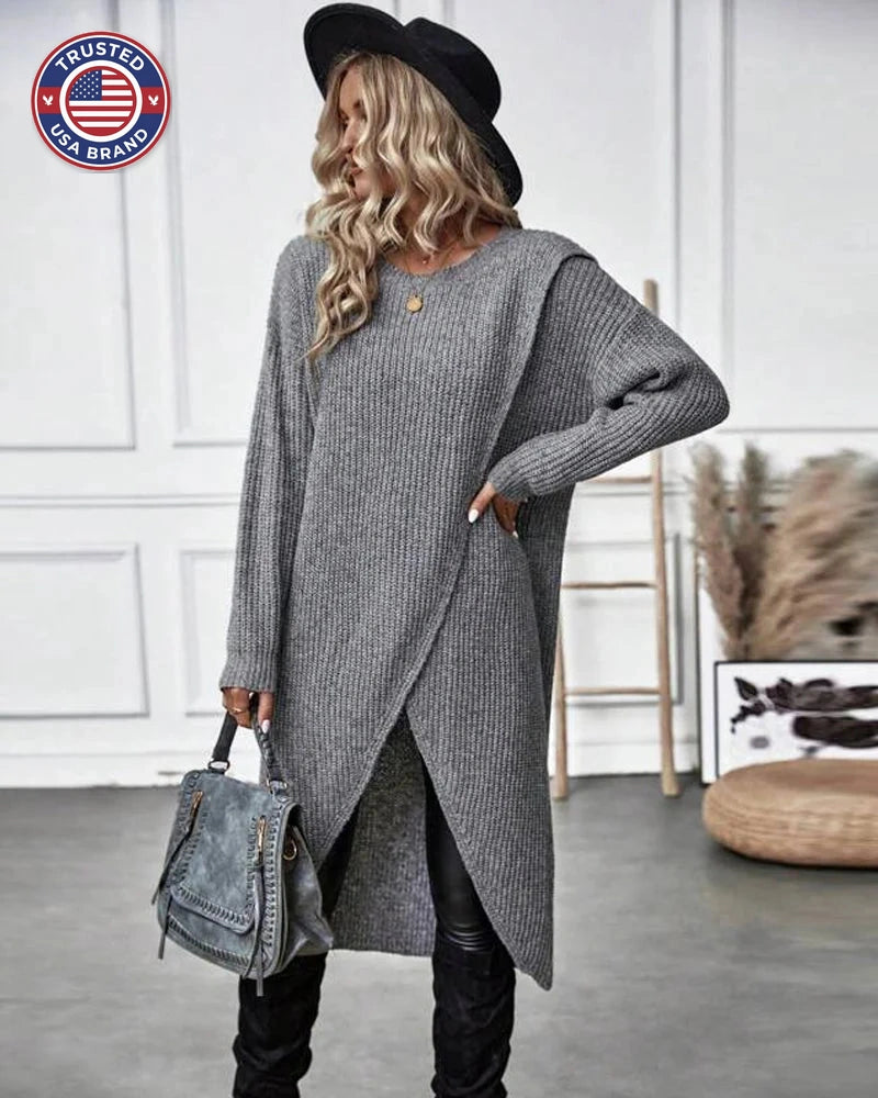 Women's ribbed winter sweater dress with dropped shoulders