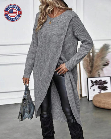 Women's ribbed winter sweater dress with dropped shoulders