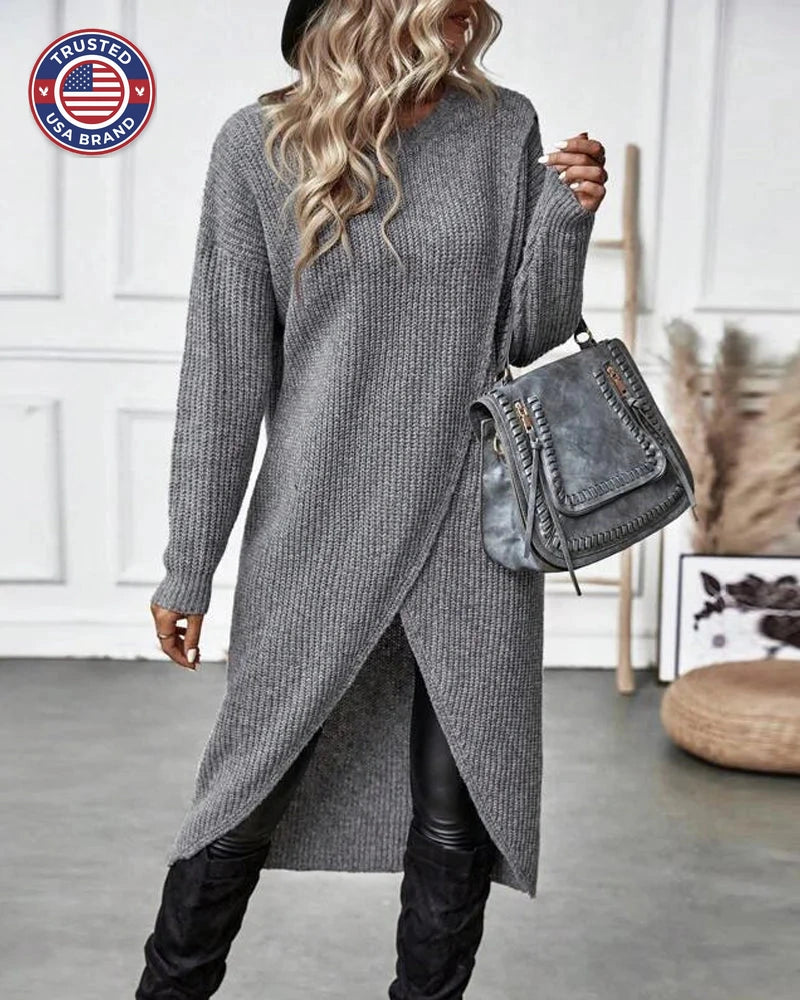 Women's ribbed winter sweater dress with dropped shoulders