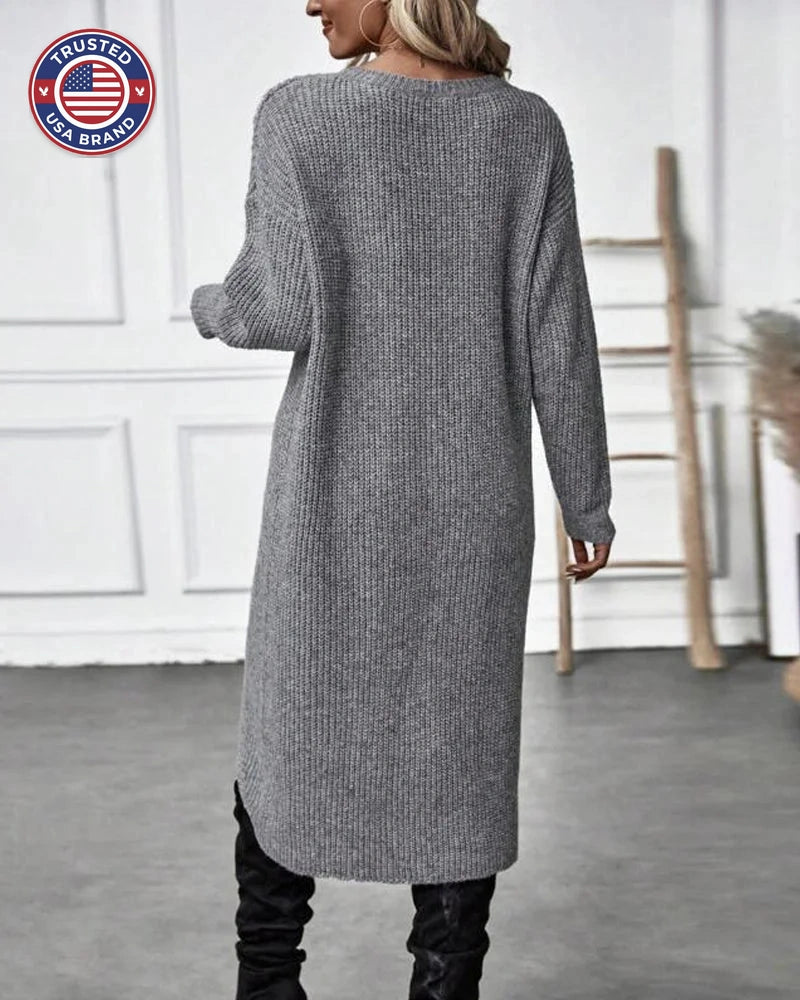 Women's ribbed winter sweater dress with dropped shoulders