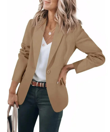 Women's single-breasted winter blazer with notched lapel in Khaki