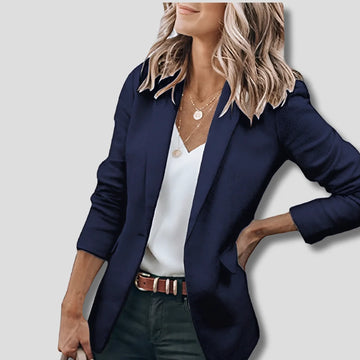 Women's single-breasted winter blazer with notched lapel in Navy Blue