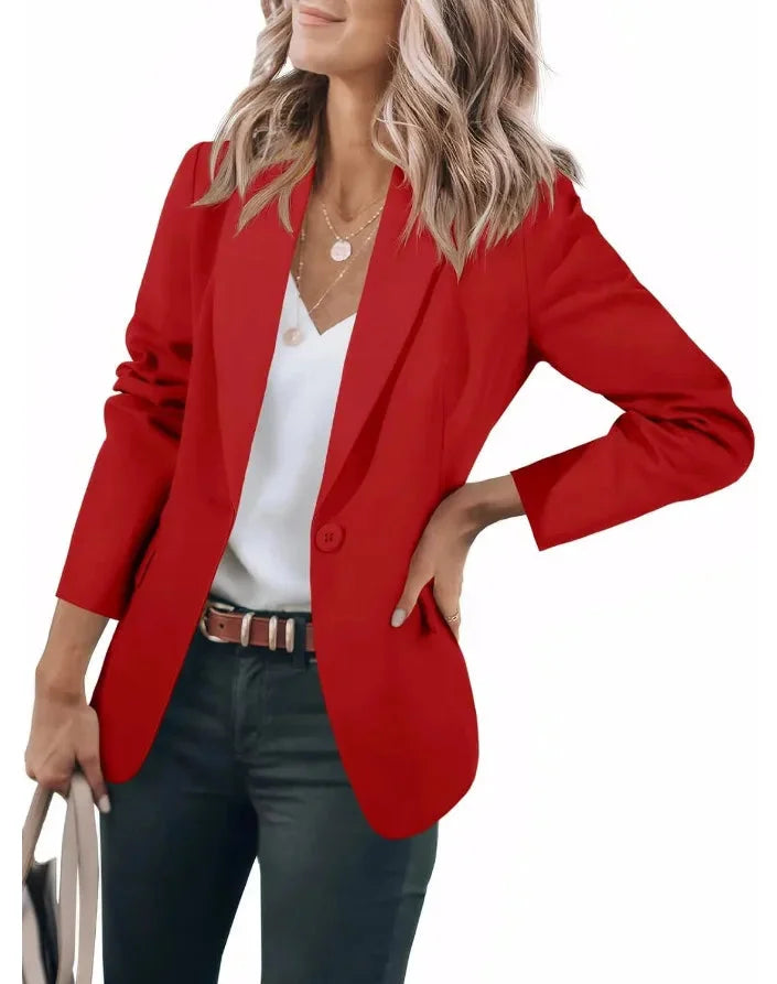 Women's single-breasted winter blazer with notched lapel in Red