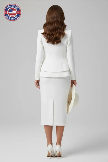 Women’s Square Neck Blazer and Skirt Suit - White