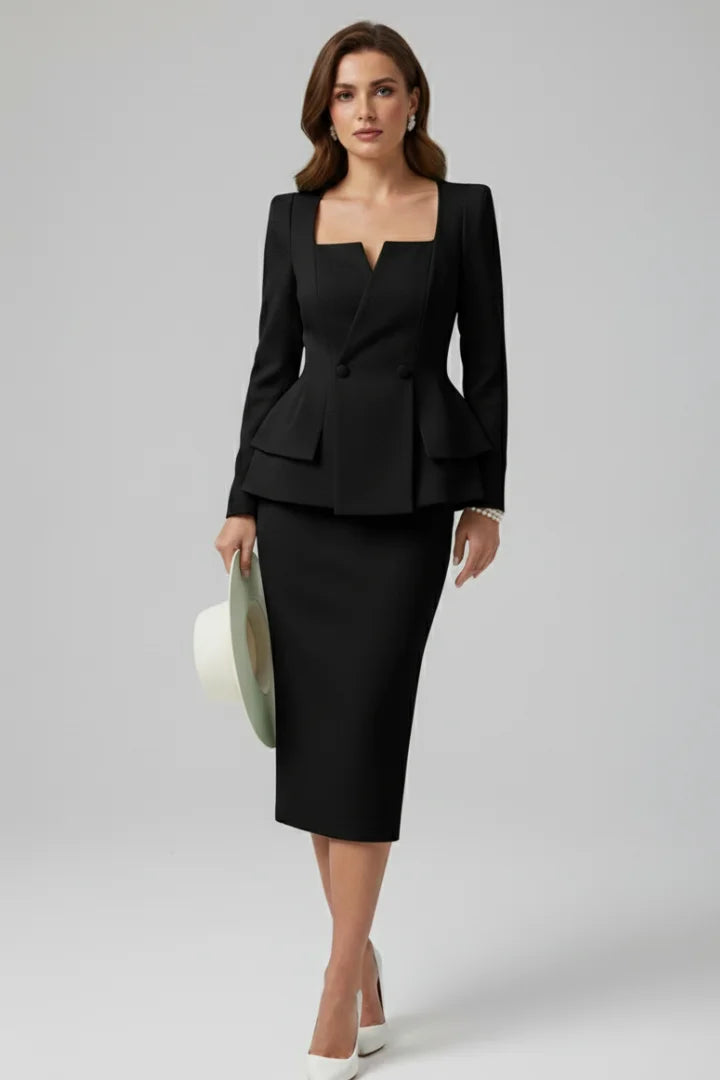 Women’s Square Neck Blazer and Skirt Suit - White