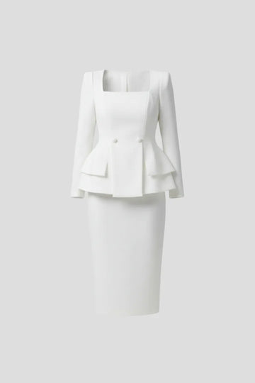 Women’s Square Neck Blazer and Skirt Suit - White