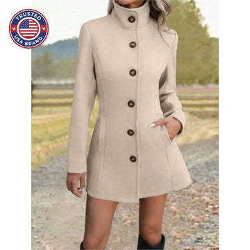 Women's stand collar long winter wool coat