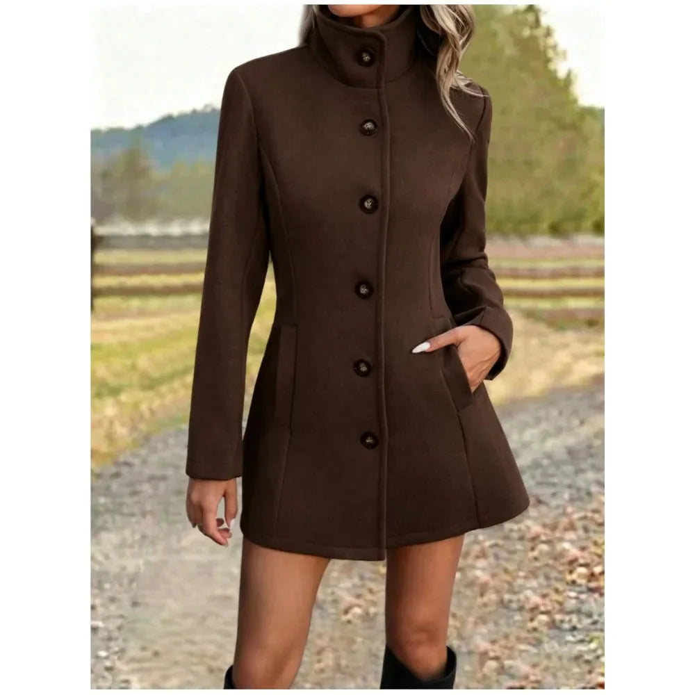 Women's stand collar long winter wool coat