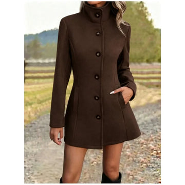 Women's stand collar long winter wool coat
