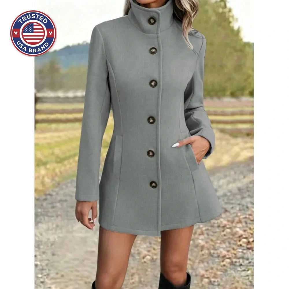 Women's stand collar long winter wool coat