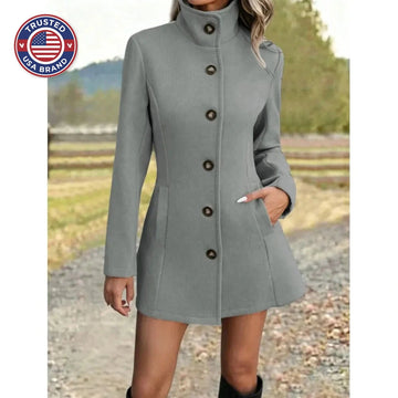 Women's stand collar long winter wool coat