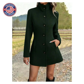 Women's stand collar long winter wool coat