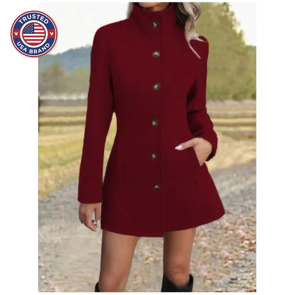 Women's stand collar long winter wool coat