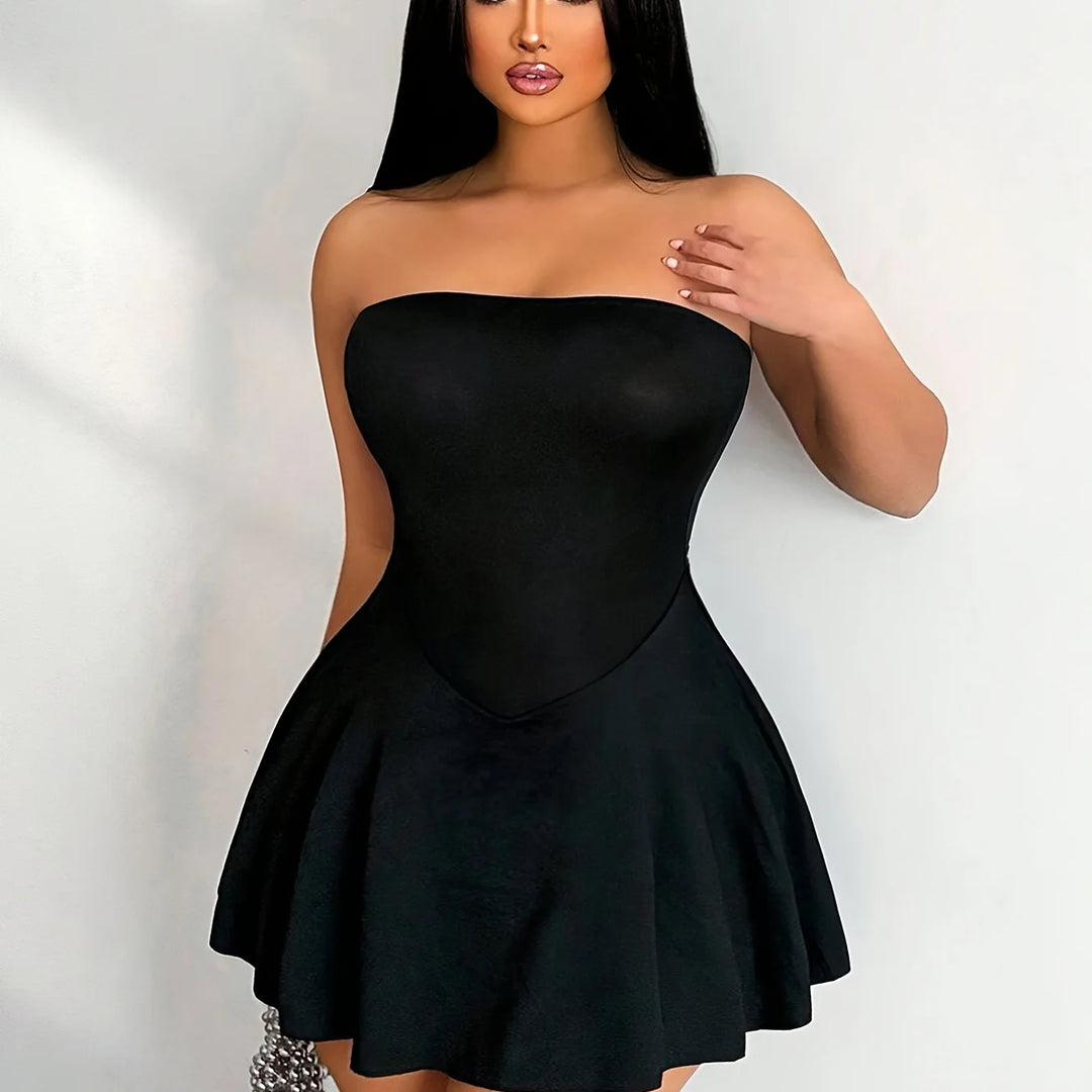Women's strapless skater mini party winter dress in Black