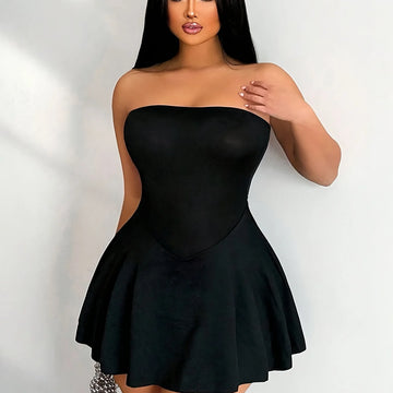 Women's strapless skater mini party winter dress in Black