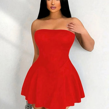Women's strapless skater mini party winter dress in Red