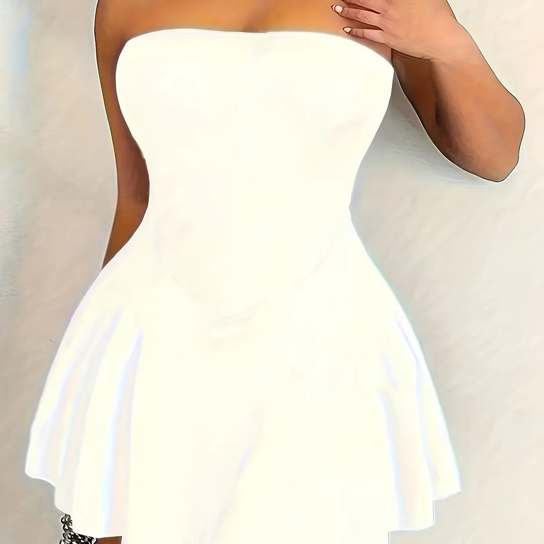 Women's strapless skater mini party winter dress in White