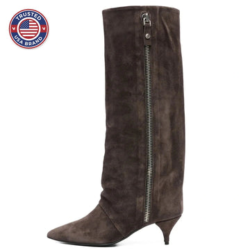 Women's suede kitten heel knee-high winter boots