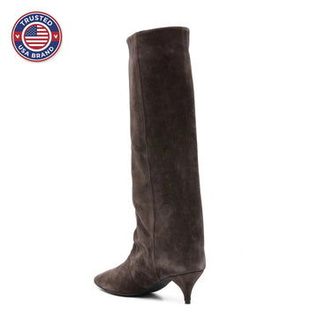 Women's suede kitten heel knee-high winter boots