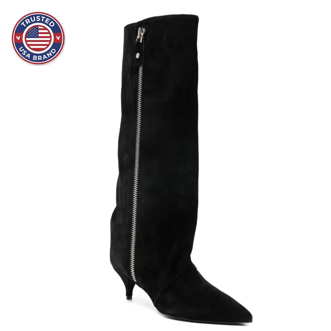 Women's suede kitten heel knee-high winter boots