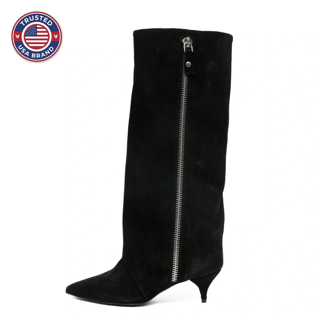 Women's suede kitten heel knee-high winter boots