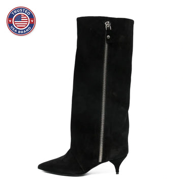 Women's suede kitten heel knee-high winter boots