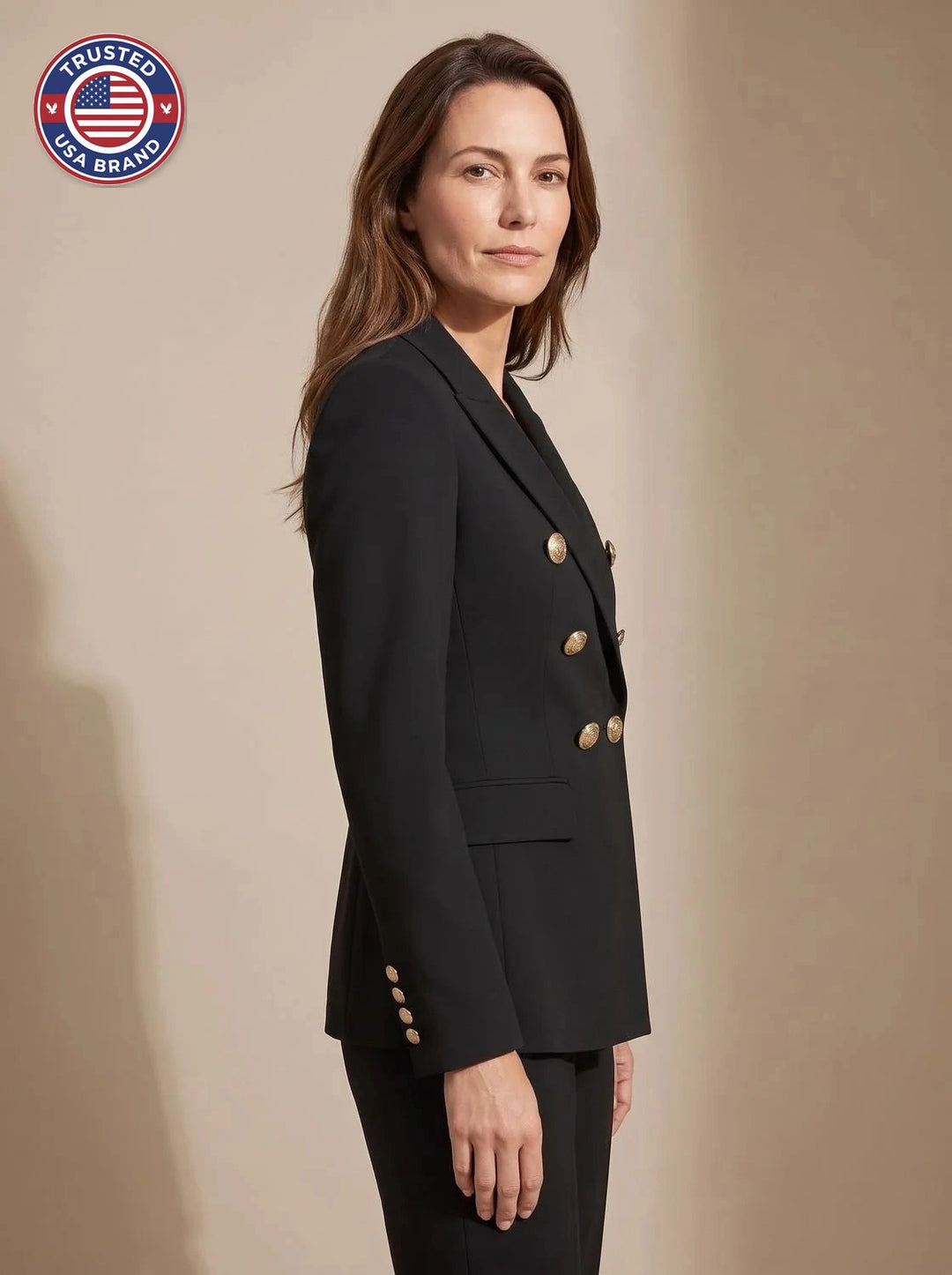 Women's tailored double-breasted gold-button winter blazer