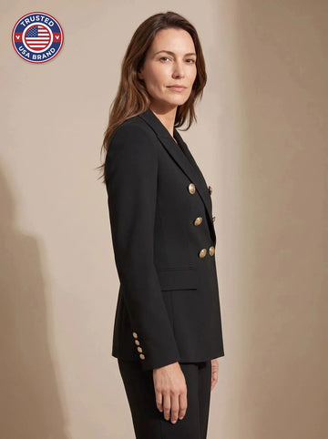 Women's tailored double-breasted gold-button winter blazer