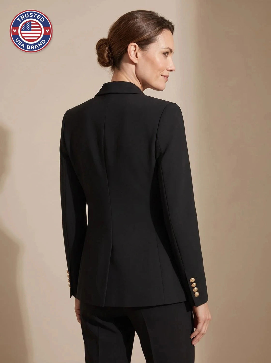 Women's tailored double-breasted gold-button winter blazer